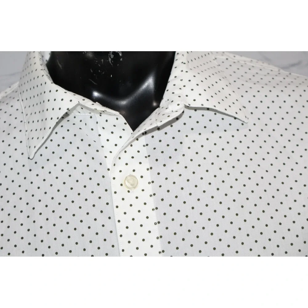 Banana Republic Button Up Shirt Mens XL White Polka Dot Slim Fit Non-Iron Cotton